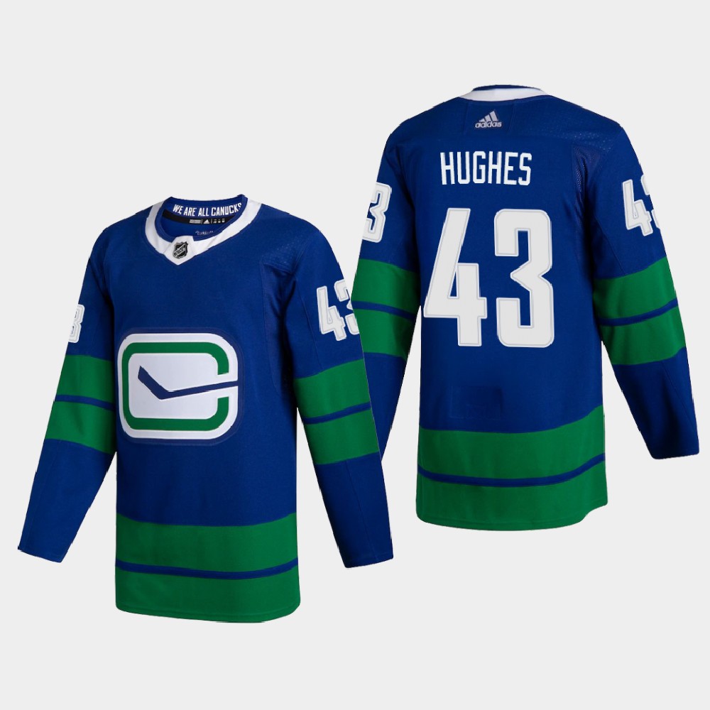 Cheap Vancouver Canucks 43 Quinn Hughes Men Adidas 2020 Authentic Player Alternate Stitched NHL Jersey Blue